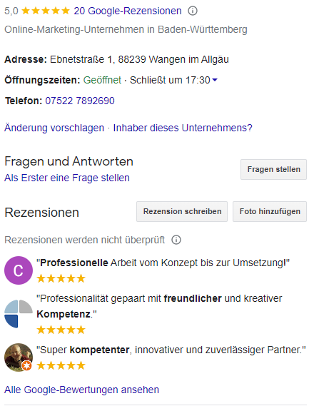 Bewertungen bei Google